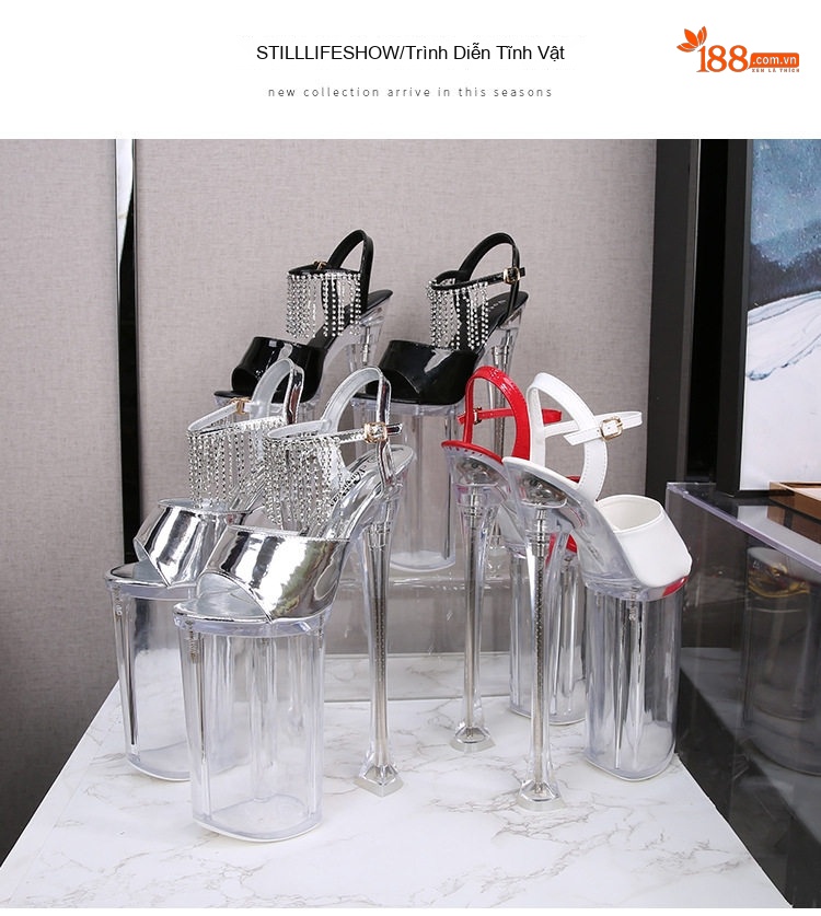 Giày Sandal Cao Gót Nữ Hở Ngón Quai Mảnh Đính Đá Gót Cao 10cm - 12cm Màu Đen, Đỏ, Trắng, Bạc... chi tiết 36