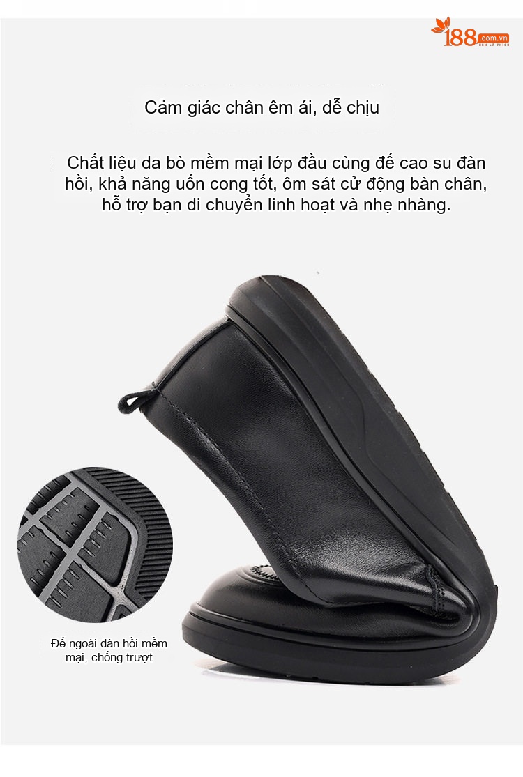 Giày Lười Nam Da Bò Chiều Cao Đế Khoảng 3cm Màu Đen chi tiết 3