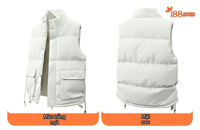 Áo Gilet Phao Nam Nữ Mùa Đông Dáng Rộng Cổ Trụ Túi Hộp Màu Đen, Trắng, Xám chi tiết 5