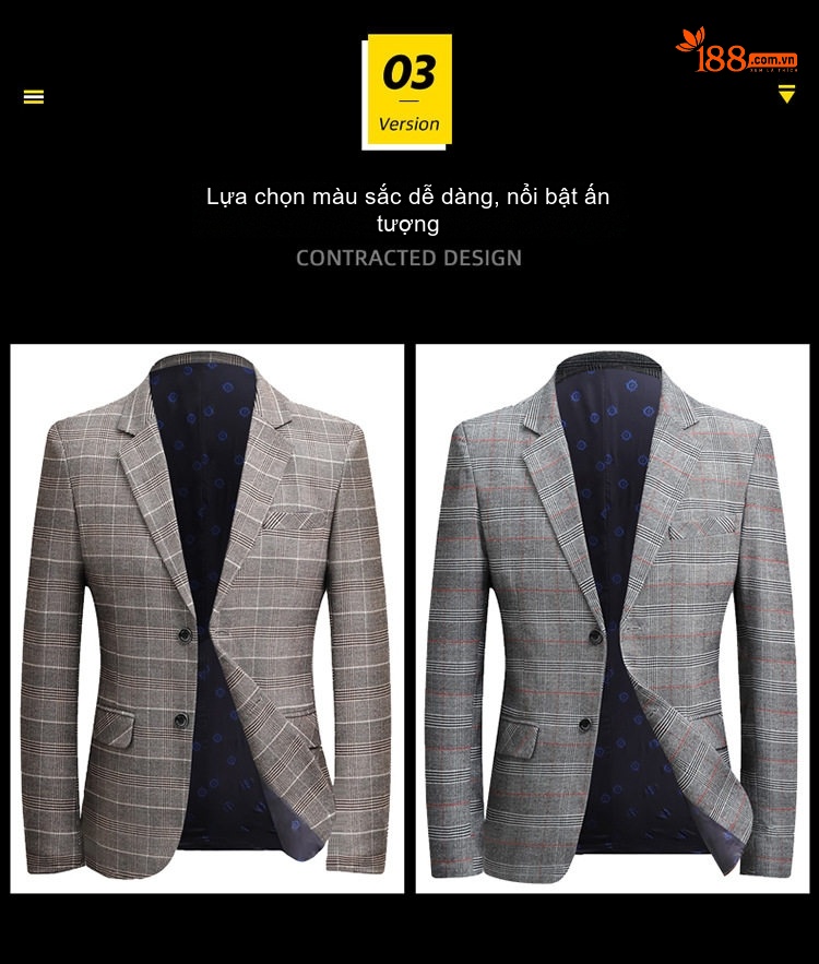 Áo Khoác Blazer Nam Kẻ Sọc Dáng Ôm Phong Cách Hàn Quốc Thanh Lịch Màu Xám, Xanh Dương chi tiết 5