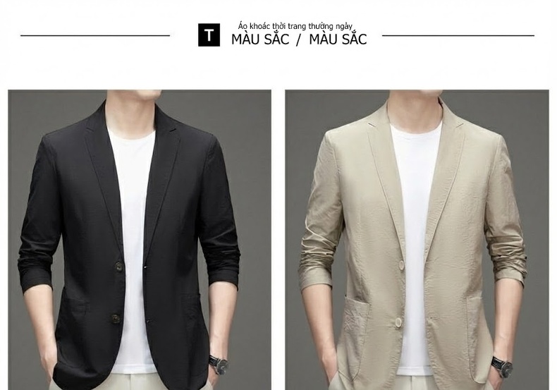 Áo Vest Nam Mỏng Nhẹ Chống Nắng Phong Cách Thời Trang Màu Xanh Navy, Kem, Đen, Trắng... chi tiết 2