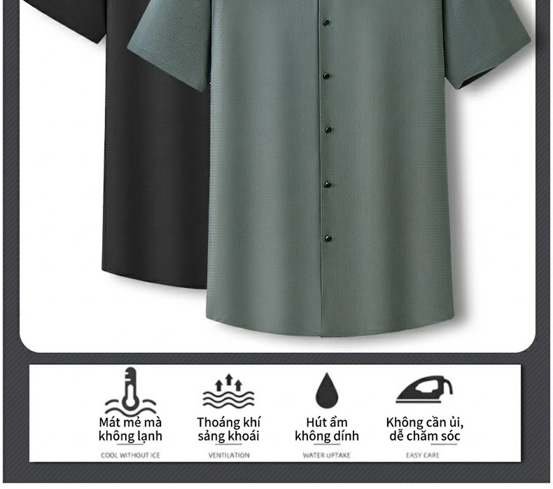 Áo Sơ Mi Nam Tay Ngắn Form Rộng Thoáng Mát Màu Đen, Xám chi tiết 2