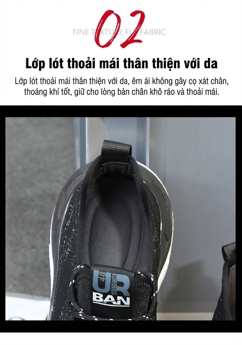 Giày Thể Thao Nam Vải Lưới Thoáng Khí Chiều Cao Đế Khoảng 4cm Màu Đen chi tiết 7