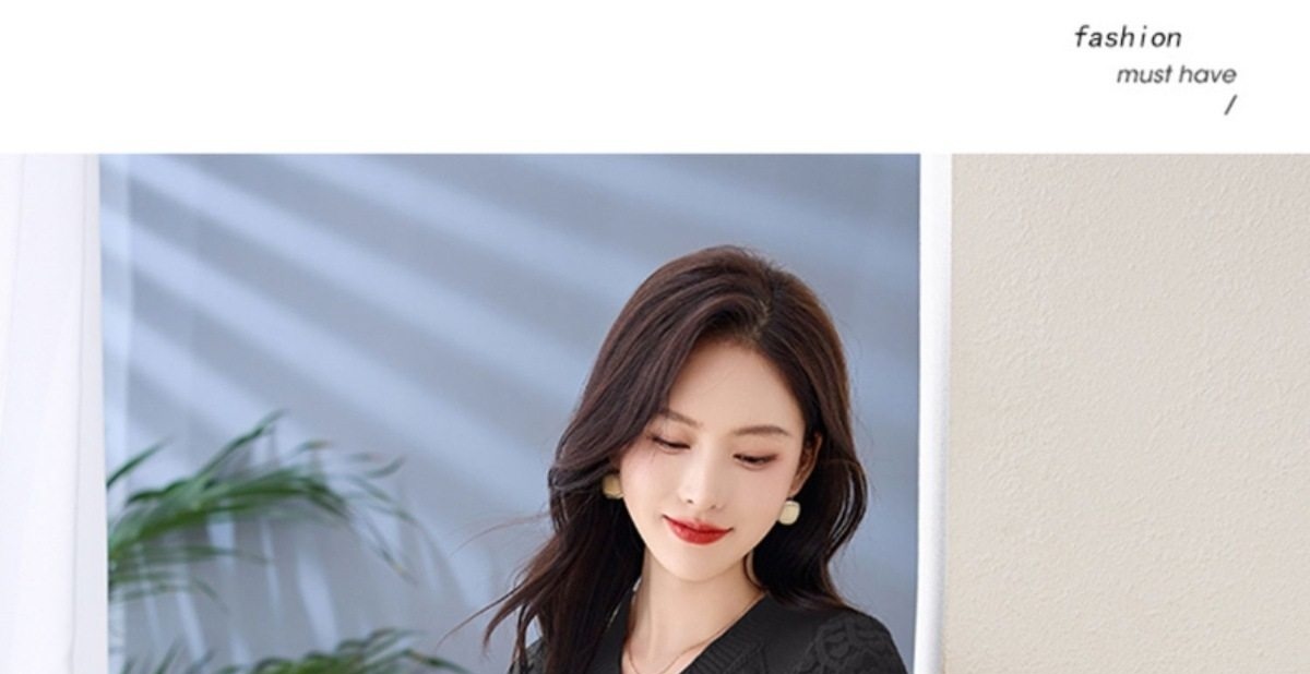 Váy Dệt Kim Nữ Tay Dài Dáng Xòe Họa Tiết Lỗ Màu Be, Hồng, Đen chi tiết 48