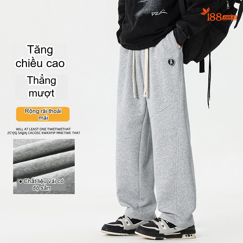 Quần dài ống rộng nam cotton dáng thể thao rút dây