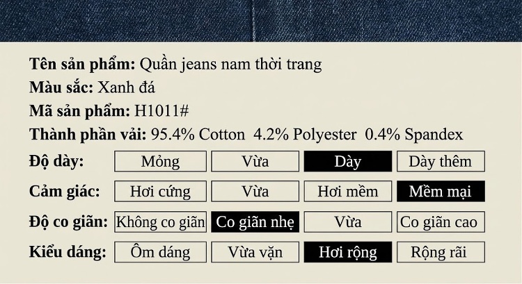 Quần Jean Nam Ống Đứng Co Giãn Vừa Vặn Phong Cách Retro Màu Xanh Denim chi tiết 23
