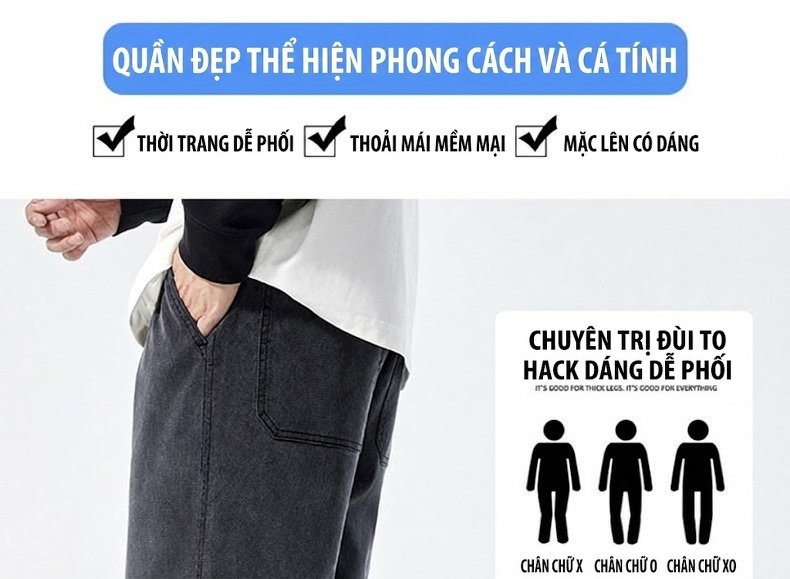 Quần Jean Ống Suông Nam Lyocell Dáng Rộng Thoải Mái Màu Xám, Nâu, Xanh Dương, Đen chi tiết 8