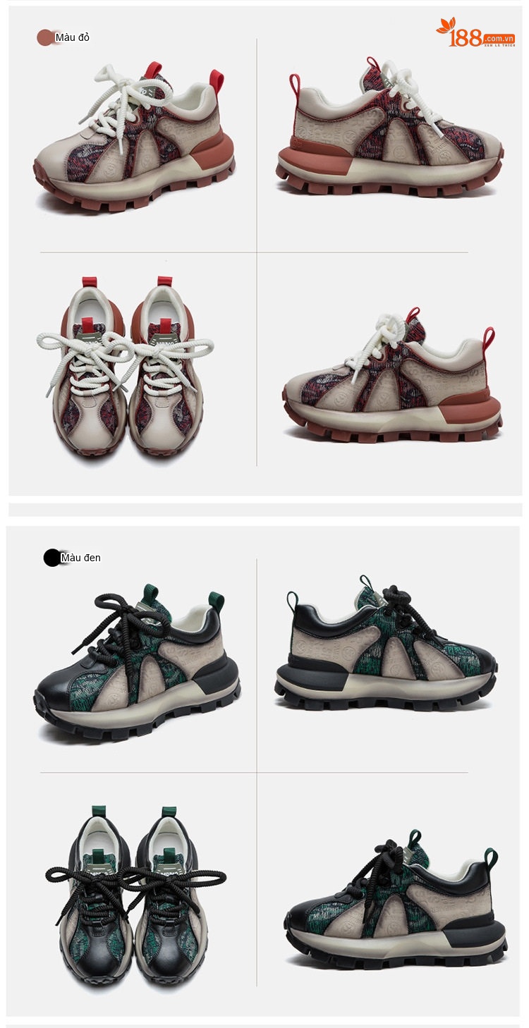 Giày Sneaker Nữ Dây Buộc Đế Dày Phong Cách Retro Chiều Cao Đế Khoảng 5cm Màu Nâu, Đen chi tiết 15
