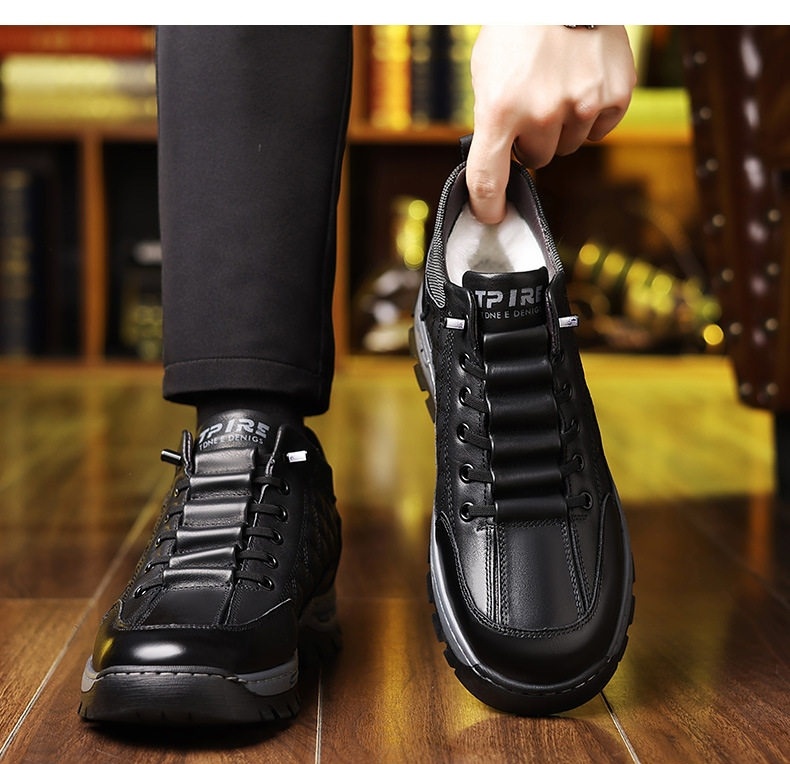 Giày Boot Nam Cao Cổ Lót Lông Cừu Giữ Ấm Chiều Cao Đế Khoảng 4cm Màu Đen chi tiết 24