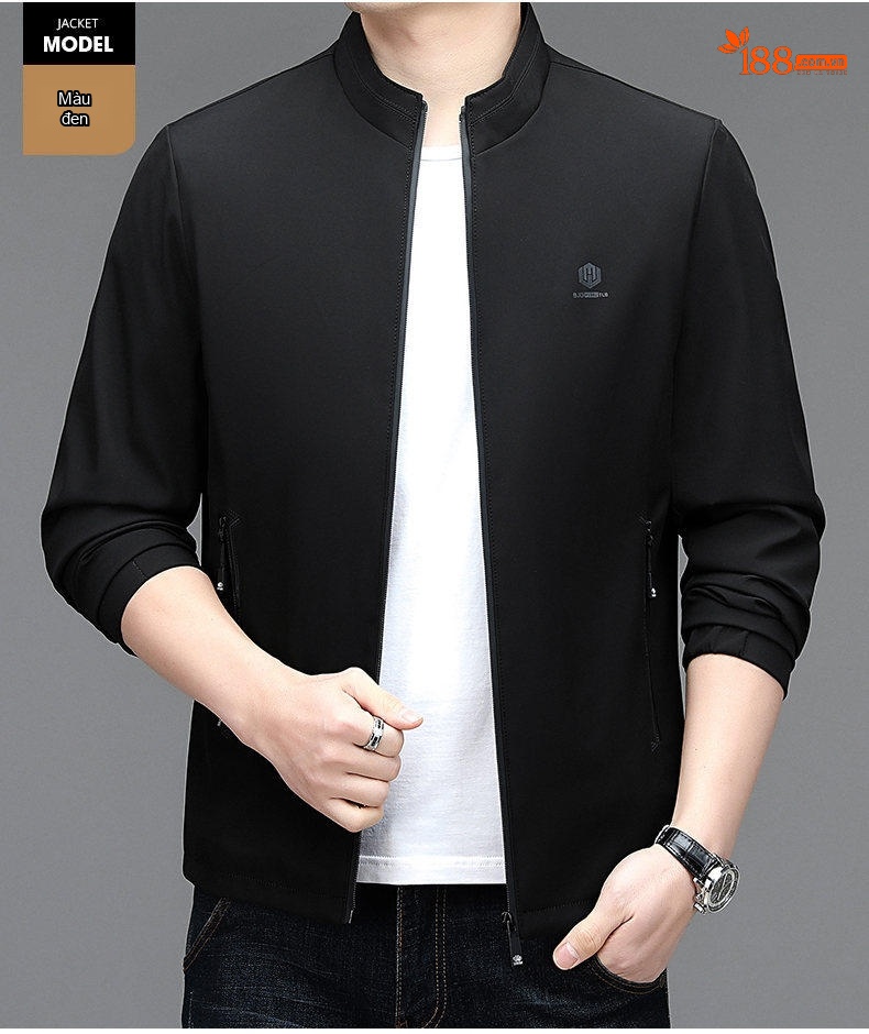 Áo Khoác Bomber Nam Cổ Trụ Dáng Ôm Vừa Vặn Màu Xanh Navy, Xám chi tiết 15