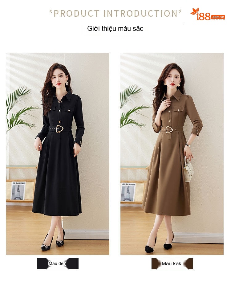 Váy Polo Nữ dáng chữ A Cao Cấp Thiết Kế Thanh Lịch Màu Đen, Nâu chi tiết 5