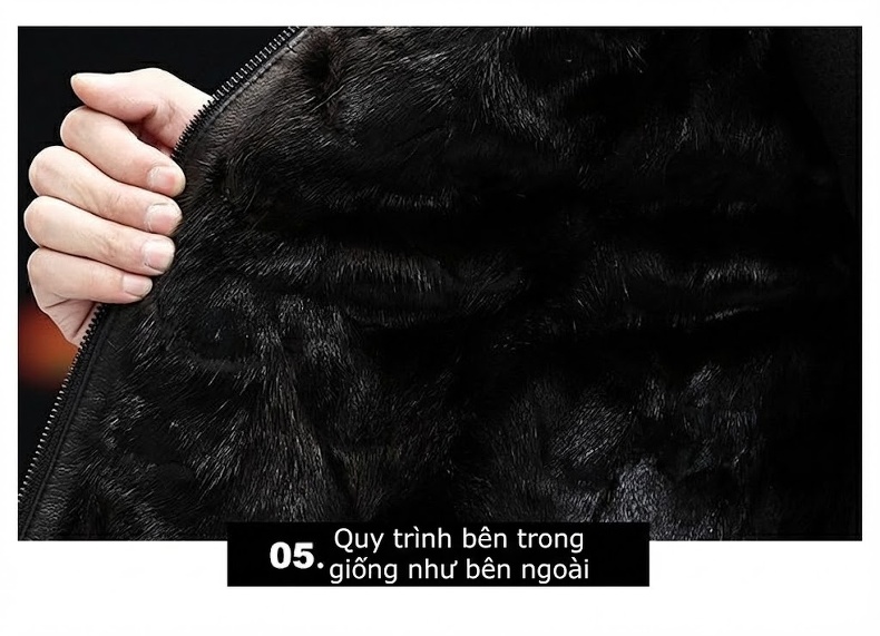 Áo Khoác Da Nam Da Thật Lớp Đầu Tiên Cổ Lông Chồn Có Thể Tháo Rời Màu Đen chi tiết 30