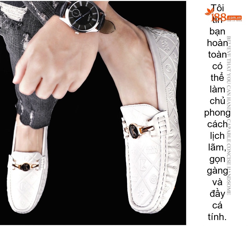 Giày Lười Nam Da Thật Cao Cấp Chiều Cao Đế Khoảng 2cm Màu Đen, Trắng, Xanh Navy chi tiết 23