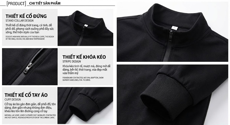 Áo Khoác Bomber Nam Cổ Trụ Khóa Kéo Phong Cách Casual Màu Nâu, Xanh, Đen, Trắng... chi tiết 4