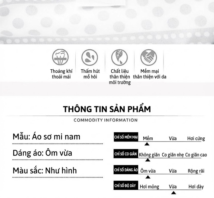 Áo Sơ Mi Nam Dài Tay In Họa Tiết Chấm Bi Chống Nhăn Màu Đen, Trắng chi tiết 4