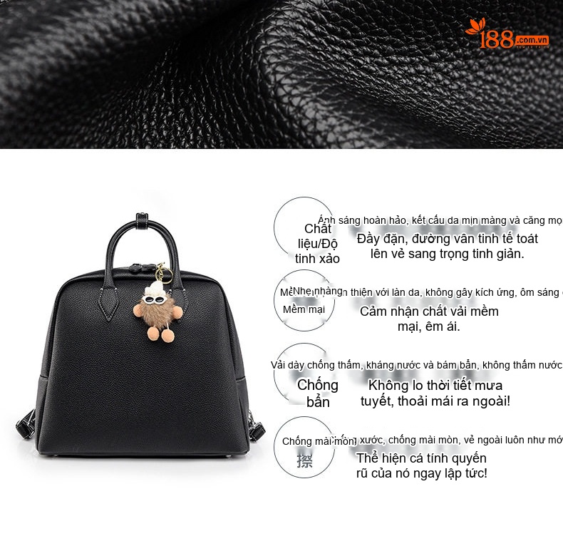 Balo Nữ Thời Trang Hàn Quốc Vải Mềm Đựng Laptop Có Tay Xách Màu Đen chi tiết 7