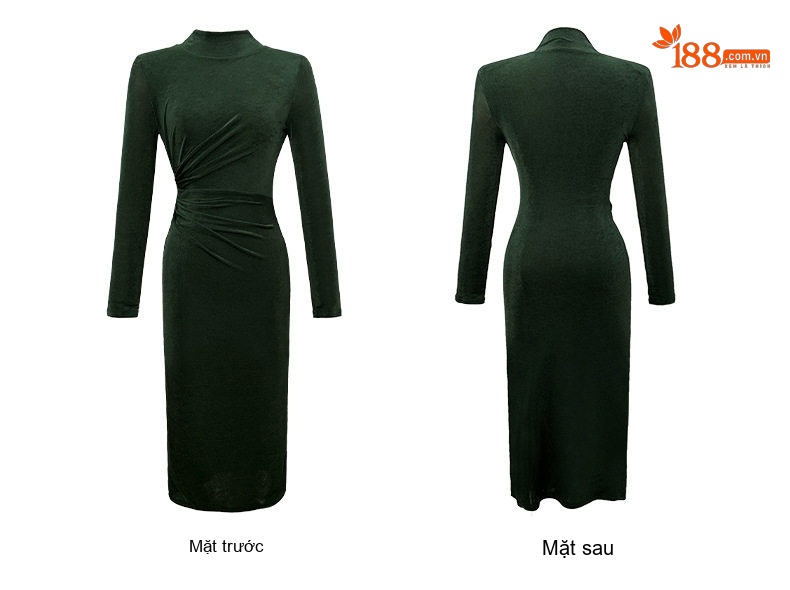 Váy Dài Tay Cổ Lọ Ôm Dáng Co Giãn Phong Cách Pháp Màu Đỏ, Xanh Dương, Xanh Lá, Cam, Đỏ Rượu chi tiết 14