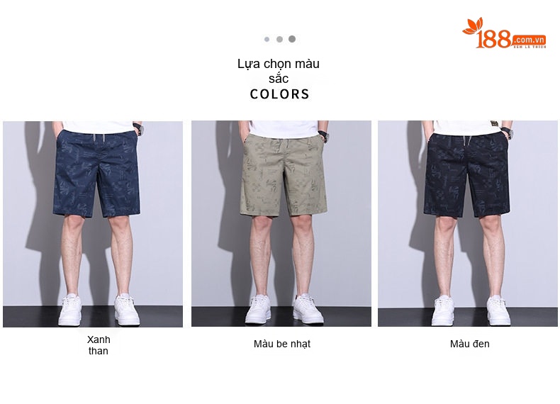 Quần Short Nam Thể Thao Cotton Lưng Thun Co Giãn Thoáng Khí Màu Xanh Navy, Xám, Đen chi tiết 3