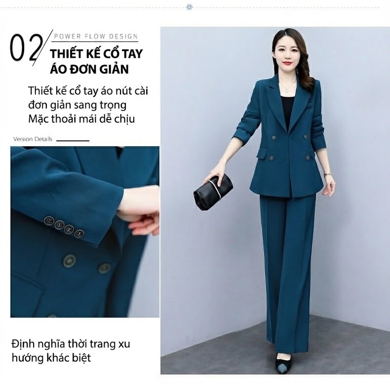 Bộ Vest Công Sở Nữ Dáng Ôm Phong Cách Thời Trang Màu Đen, Đỏ Rượu, Xanh, Trắng Kem chi tiết 11