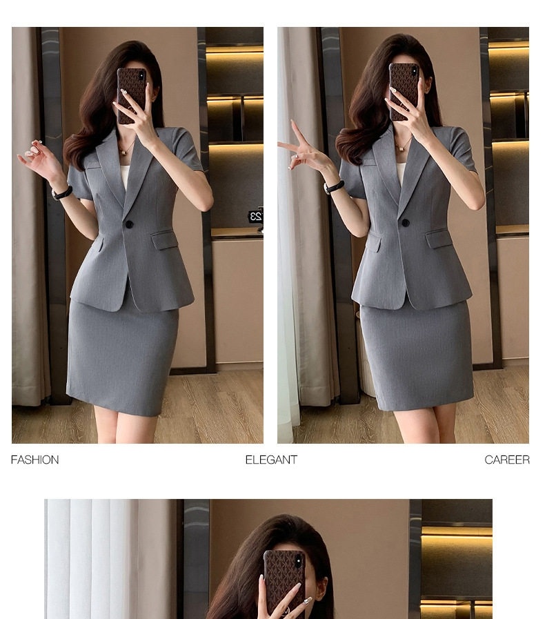 Bộ Vest Công Sở Nữ Tay Ngắn Quần/Chân Váy Màu Xám, Đen chi tiết 25