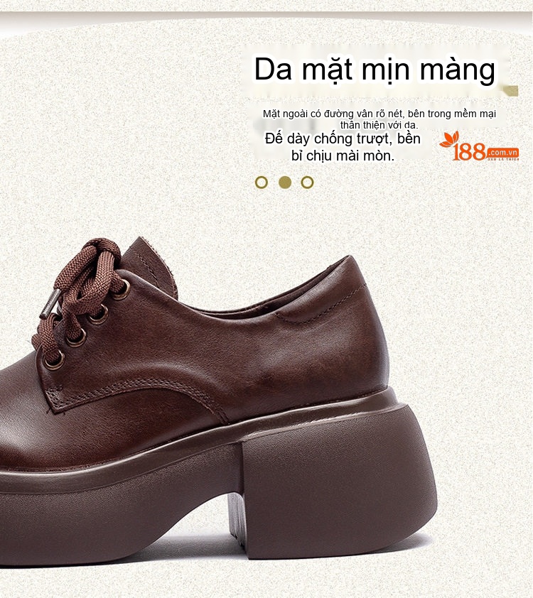 Giày Oxford Nữ Da Bò Chiều Cao Đế Khoảng 5cm Màu Đen, Nâu chi tiết 3