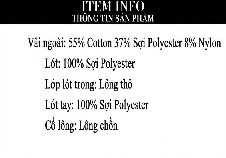 Áo Parka Nam Dáng Dài Lót Lông Thỏ Cổ Lông Cáo Màu Đen chi tiết 5