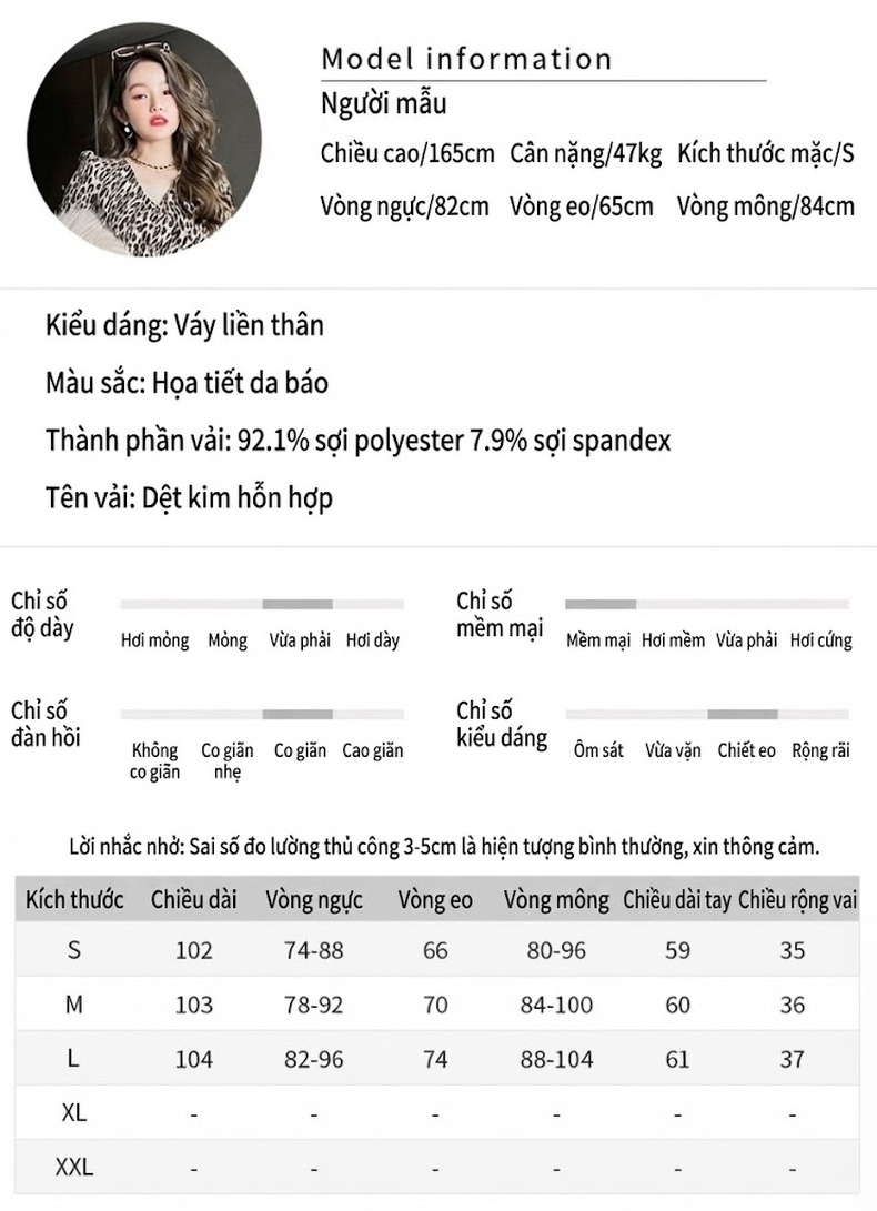 Váy Dài Tay Nữ Họa Tiết Da Báo Ôm Dáng Phong Cách Công Sở chi tiết 3