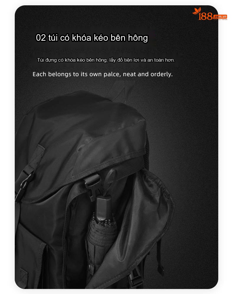 Balo Nam Đeo Lưng Vải Dù Chống Nước Chống Sốc Laptop Đi Học Du Lịch Leo Núi Màu Đen chi tiết 13