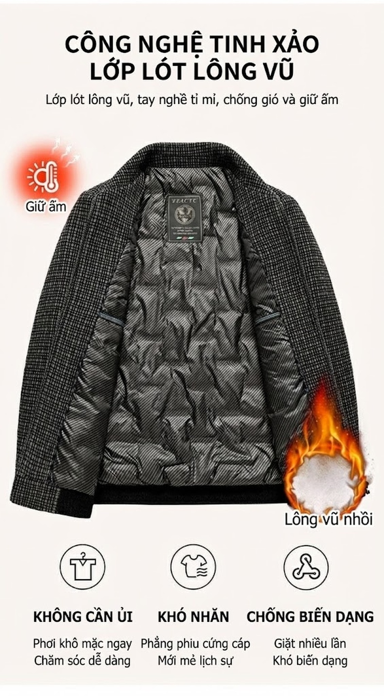 Áo Khoác Nam Nhung Lông Cừu Cổ Bẻ Ngắn Tay Bo Thun Giữ Ấm Màu Xám, Đen chi tiết 5