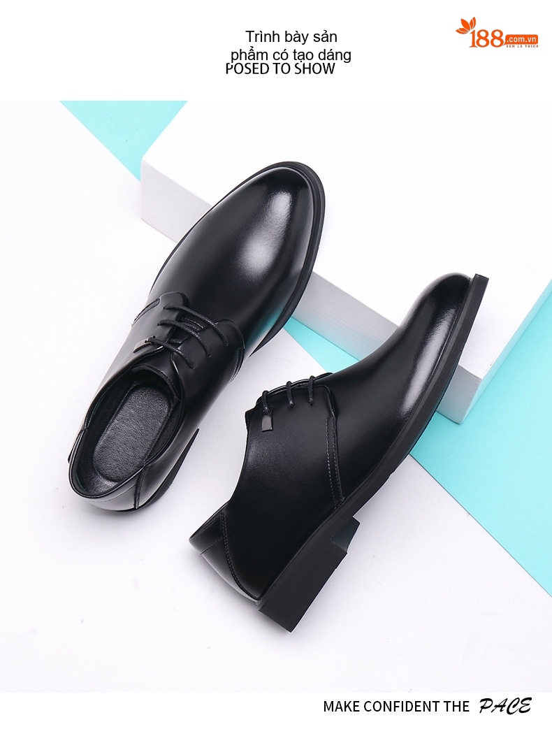 Giày Tây Buộc Dây Nam Da Bóng Tăng Chiều Cao Đế Khoảng 3cm Lót Lông Màu Đen, Nâu chi tiết 7