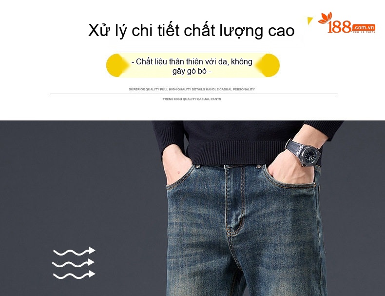 Quần Jean Nam Ống Đứng Dáng Ôm Co Giãn Nhẹ Phong Cách Thời Trang Màu Xanh Dương chi tiết 5