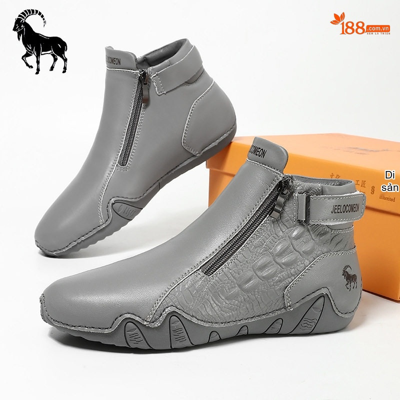Giày Martin Cao Cổ Da Thật Khóa Kéo Đế Cao 3cm chi tiết 35