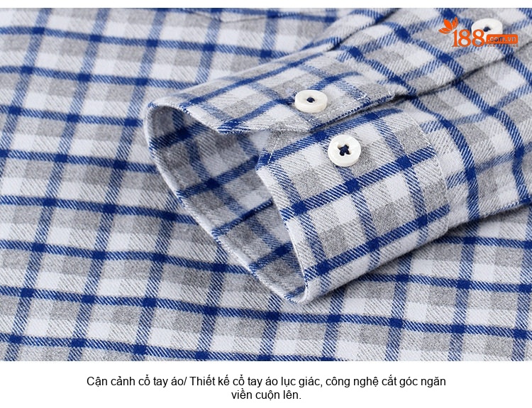 Áo Sơ Mi Tay Dài Nam Cotton Mài Lông Kẻ Caro, Kẻ Sọc Công Sở Màu Xanh, Xám, Nâu, Đỏ... chi tiết 10