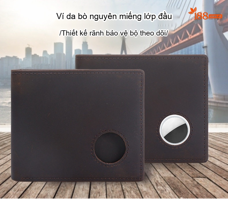 Ví Nam Da Bò Ngắn Dạng Gập Đôi Chống RFID Màu Nâu chi tiết 1
