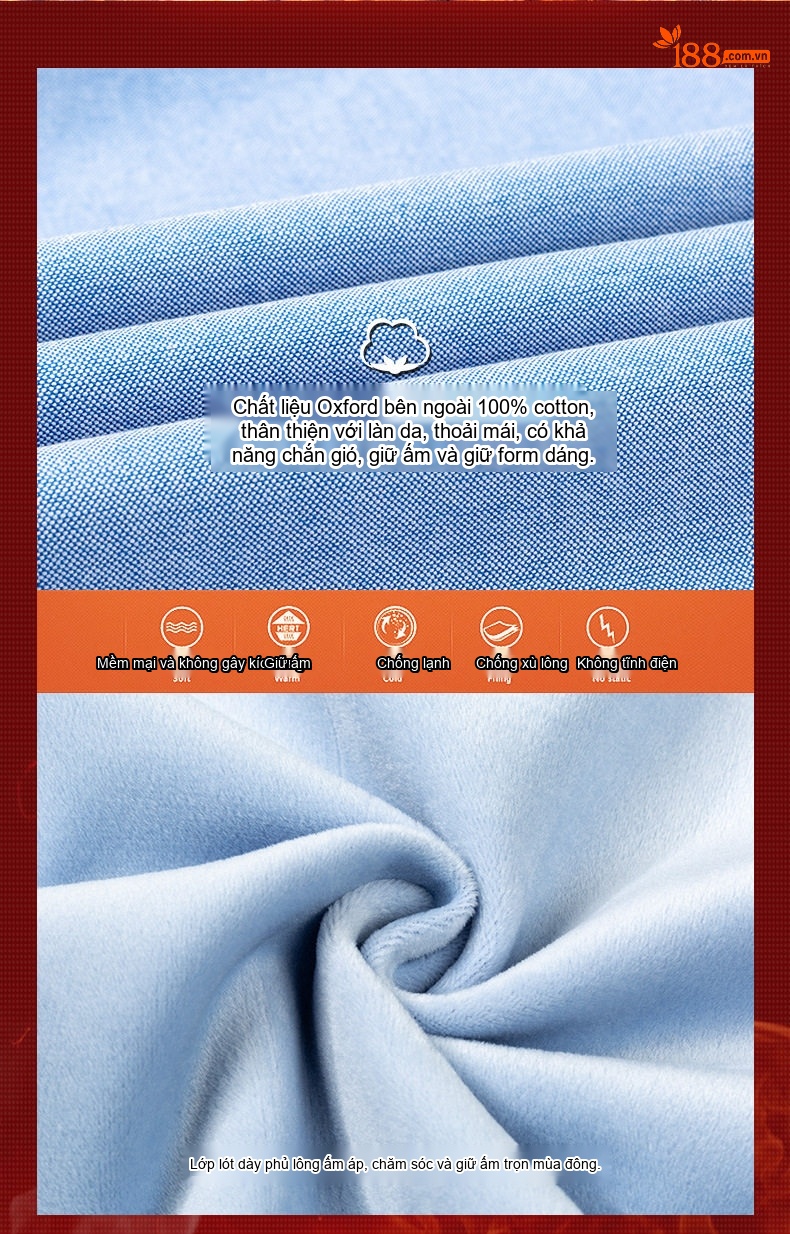 Áo Sơ Mi Dài Tay Nam Cotton Oxford Lót Lông Dày Dặn Giữ Ấm Màu Trắng, Hồng, Xanh Dương, Xám... chi tiết 2
