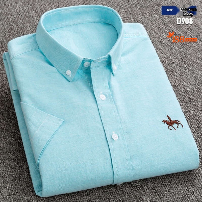 Áo Sơ Mi Ngắn Tay Nam Cotton Oxford Dáng Ôm Vừa Vặn Màu Trắng, Xám, Xanh Dương, Xanh Mint...