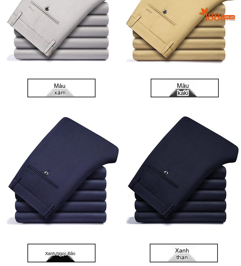 Quần Tây Nam Ống Đứng Vải Lyocell Co Giãn Thoải Mái Màu Đen, Xanh Navy chi tiết 8