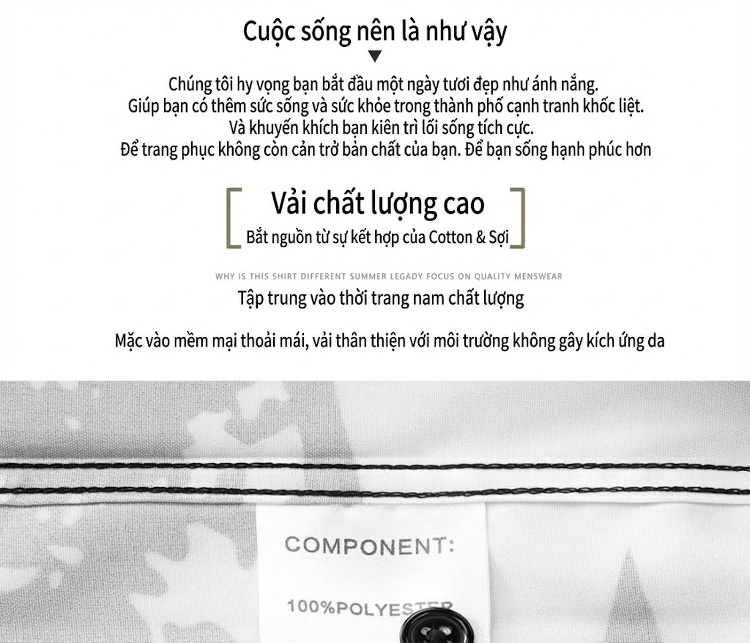 Áo Sơ Mi Nam Tay Dài In Họa Tiết Hình Học Chống Nhăn Không Cần Ủi Màu Trắng, Đen chi tiết 2