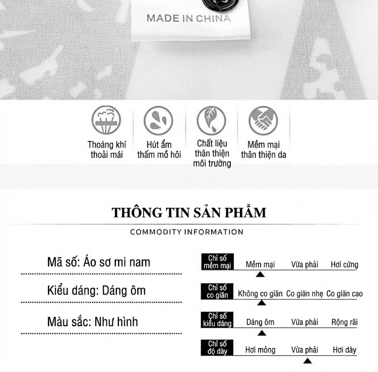 Áo Sơ Mi Nam Tay Dài In Họa Tiết Hình Học Chống Nhăn Không Cần Ủi Màu Trắng, Đen chi tiết 3