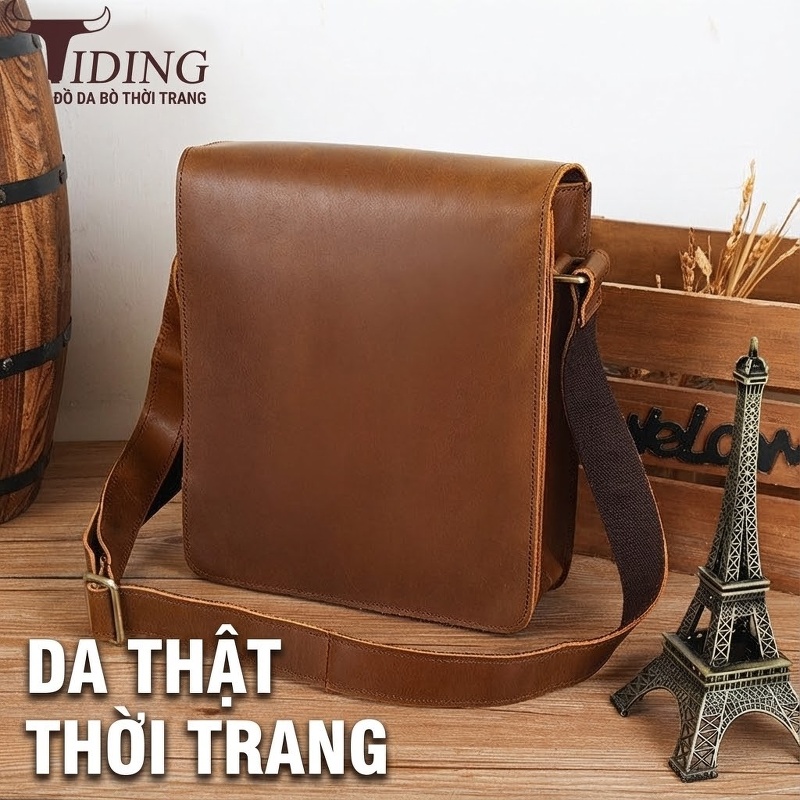 Túi Đeo Chéo Nam Da Bò Sáp Đựng Vừa Laptop, Ipad Phong Cách Retro Âu Mỹ