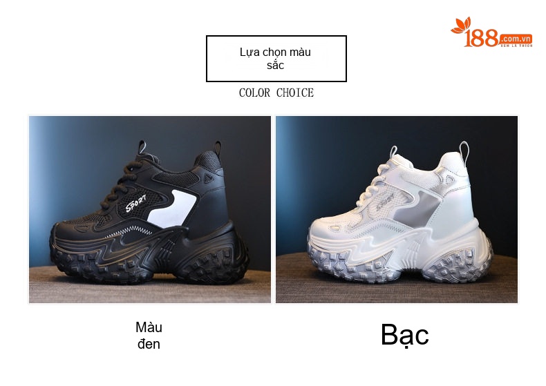 Giày Thể Thao Nữ Đế Dày Chiều Cao Đế 8cm Thoáng Khí Màu Đen, Trắng chi tiết 2
