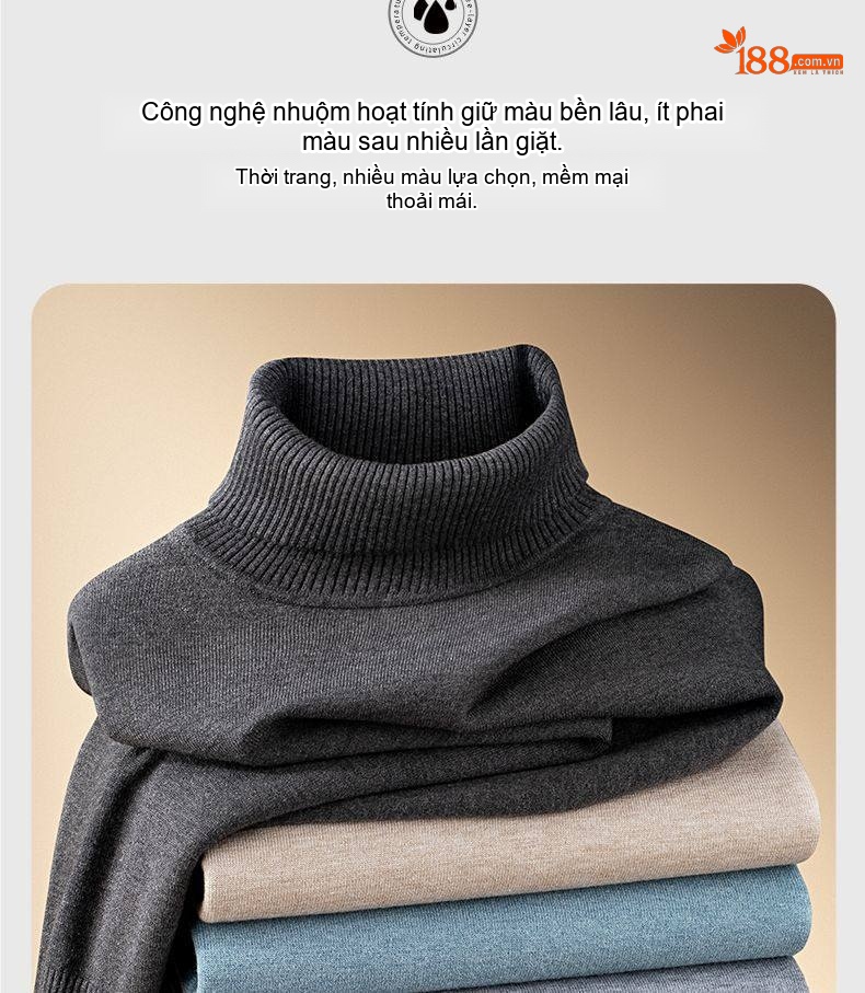 Áo Len Cổ Lọ Nam Dệt Kim Giữ Ấm Dày Dặn Màu Xanh Lam, Xanh Navy, Đỏ Rượu Vang, Kem... chi tiết 10