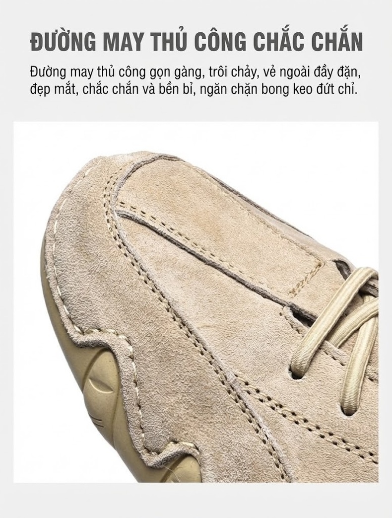 Giày Thấp Cổ Nam Da Mờ Kiểu Martin Chiều Cao Đế Khoảng 2cm Màu Kem, Xám, Đen chi tiết 13
