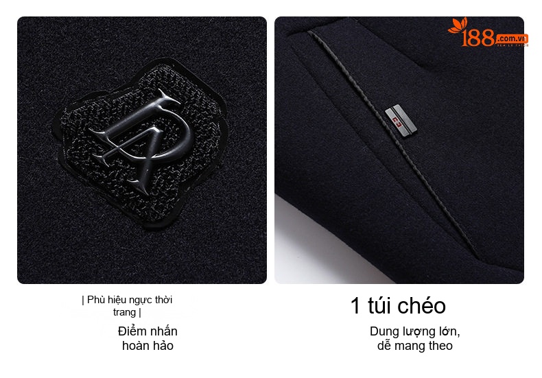Áo Khoác Nam Cổ Trụ Lót Lông Cừu Mùa Thu Đông Màu Đen, Xanh Navy, Xám chi tiết 14