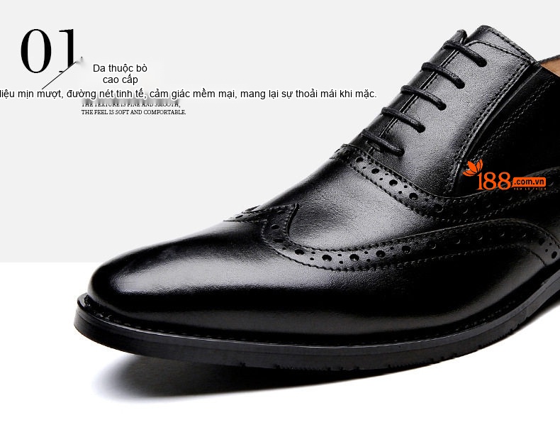 Giày Tây Buộc Dây Nam Da Bò Brogue Chiều Cao Đế Khoảng 3cm Màu Đen, Nâu chi tiết 7