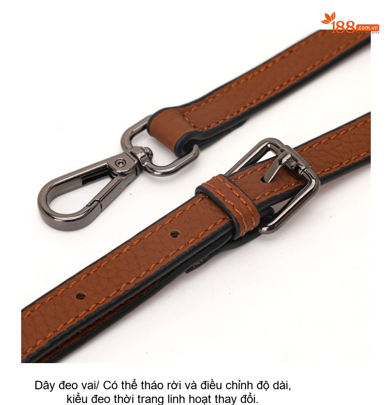 Túi Tote Nữ Vải Canvas Phối Da Bò Họa Tiết Kẻ Sọc Lớn Đựng Vừa A4 Màu Nâu chi tiết 13