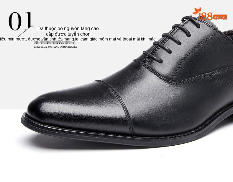 Giày Tây Buộc Dây Nam Da Bò Kiểu Oxford Chiều Cao Đế Khoảng 3cm Màu Đen, Nâu chi tiết 4