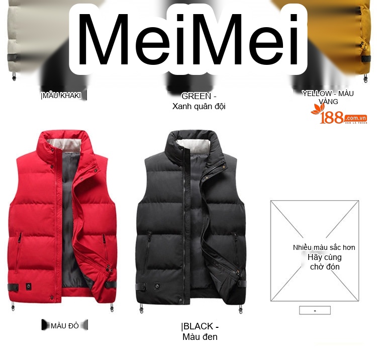 Áo Gile Bông Nam/Nữ Dáng Ngắn Cổ Cao Giữ Ấm Màu Kem, Xanh Rêu, Vàng, Đỏ... chi tiết 5
