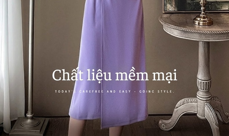 Váy Dài Tay Dáng Vest Cổ chữ V Chít Eo Phong Cách Quý Cô Màu Be, Đen, Đỏ, Tím chi tiết 4
