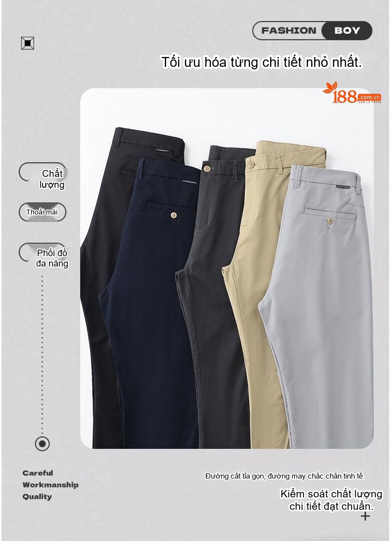 Quần Dài Cotton Nam Ống Suông Rộng Thoải Mái Màu Đen, Xám, Kem, Xanh Navy... chi tiết 4